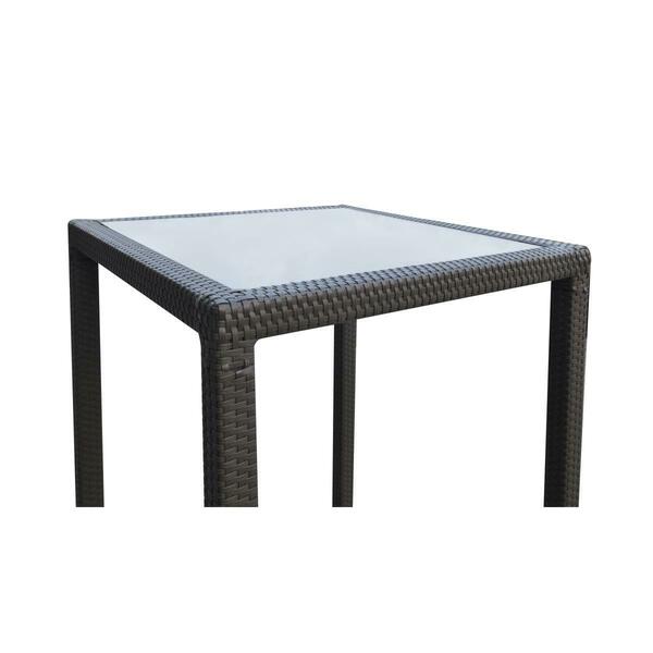 Armen Living 26 x 35 x 30 in. Tropez Outdoor Patio Wicker Bar Table with Black Glass Top LCTRBTBE
